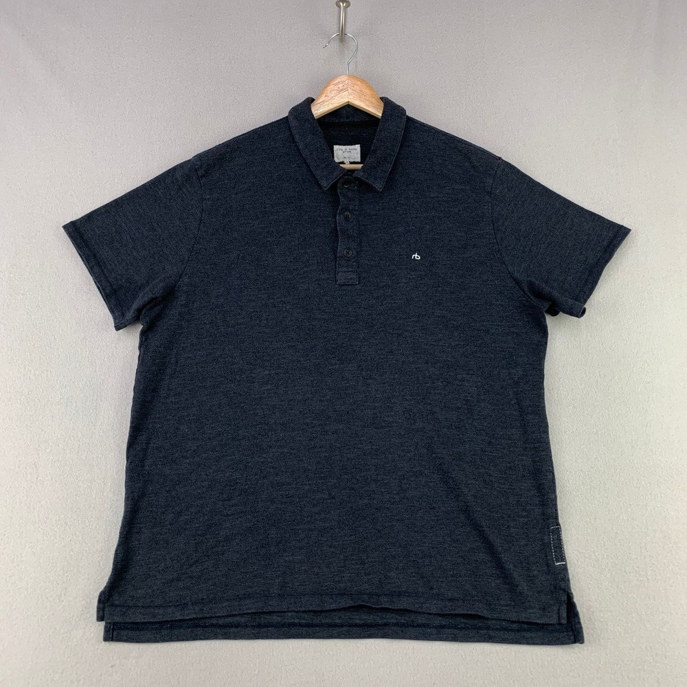 Rag & Bone Polo Shirt Men XL Charcoal Casual Cotton Blend Preppy Short Sleeve